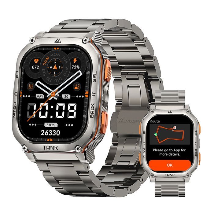 Relógio inteligente KOSPET M3 Ultra para homens, relógio esportivo com GPS, rastreador de atividades 5ATM 480mAh, compatível com Android, iOS, Samsung e iPhone, prata, 2 pulseiras.