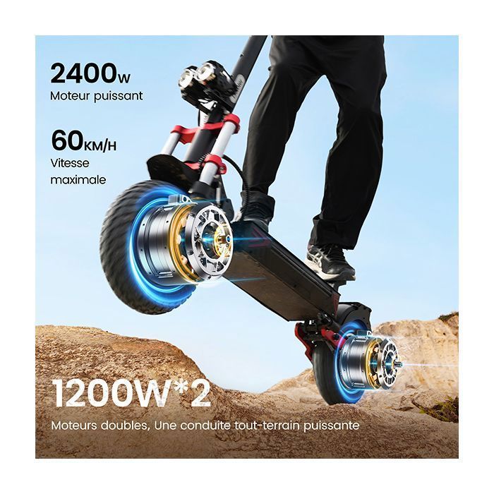Trottinette électrique iScooter iX8-48V 20Ah -1200W x 2-70 km d'autonomie-Quatre vitesses- Pliable-Modèle tout-terrain