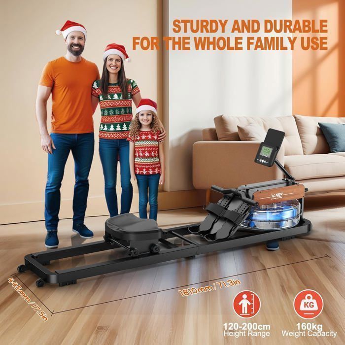 Indoor rowing machine - METTLEMATIC - Foldable - Water resistance - Bluetooth connected - Tablet holder - 160kg