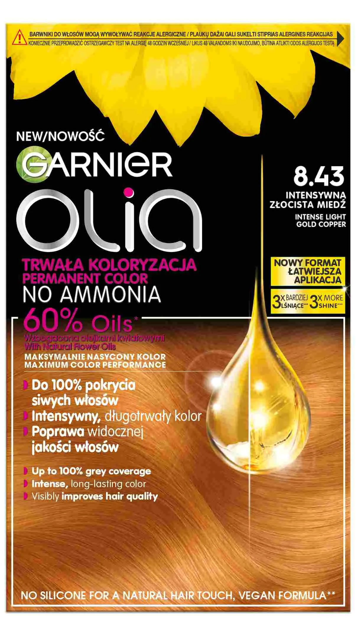 Garnier Olia Farba do włosów 8.43 Intense Light Gold Copper