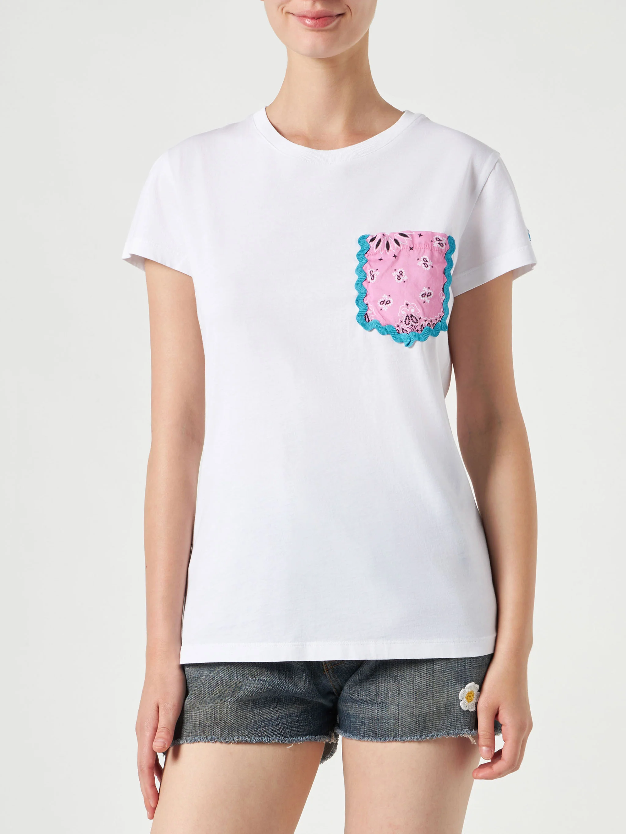 T-shirt da donna in cotone con taschino