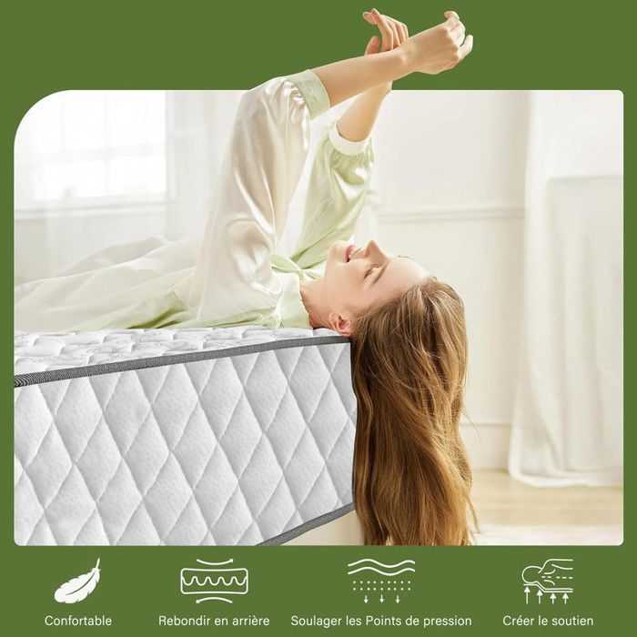 Colchón de 140x190 cm, 30 cm de grosor, colchón de muelles premium, certificado OEKO-TEX®, hipoalergénico, firmeza media, 7 zonas de confort.