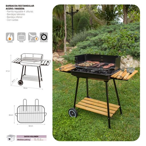 Barbacoa De Carbón Chiara Con Parrilla De Acero De 67x38x83 Cm