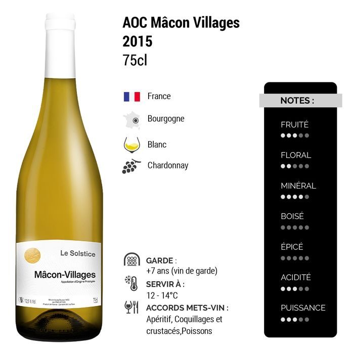 Le Solstice Mâcon Villages 2015 - Vin Blanc de Bourgogne (6x75cl)