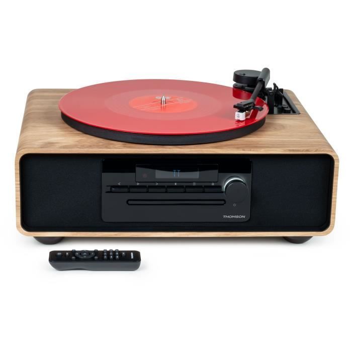 Sistema micro Hi-Fi Bluetooth con giradischi - THOMSON - Nero/Legno - Radio FM/CD/MP3/USB, 60W, Giradischi, Equalizzatore, Alimentatore 230V