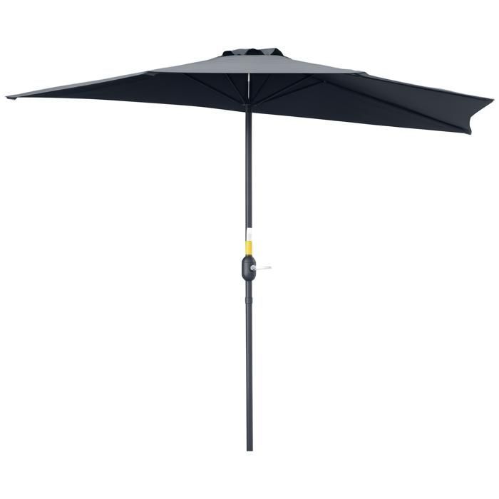 Ombrellone a mezzo collo - Outsunny - apertura e chiusura a manovella - Metallo, poliestere 180 g/m² - 269x138x236cm - grigio