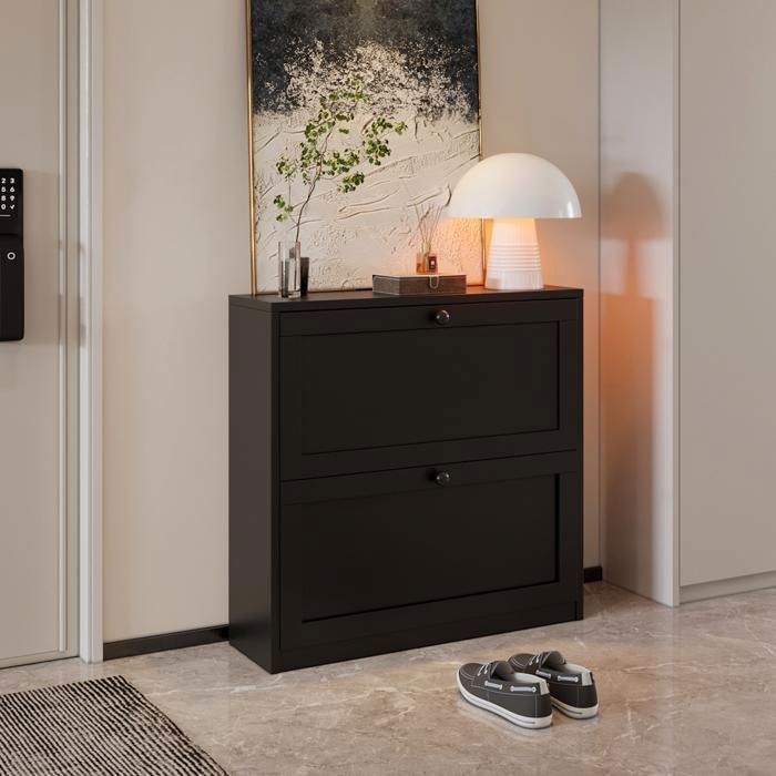 Meuble à Chaussures - VOWNER - Noir - 80 x 24 x 80 cm - Rangement pour Chaussures