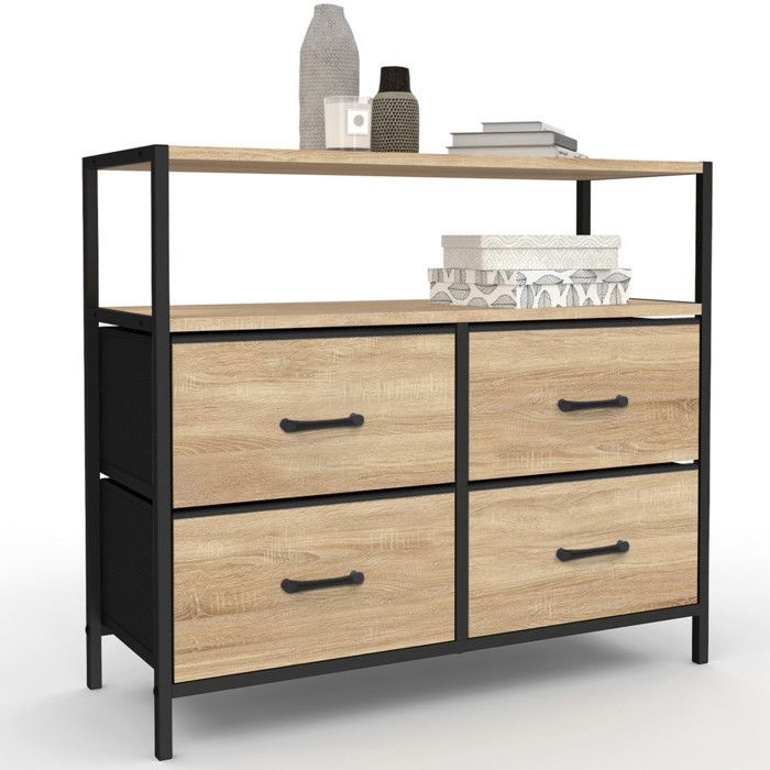 IDMARKET Commode 4 tiroirs en tissu UTAH 80 cm meuble de rangement design industriel