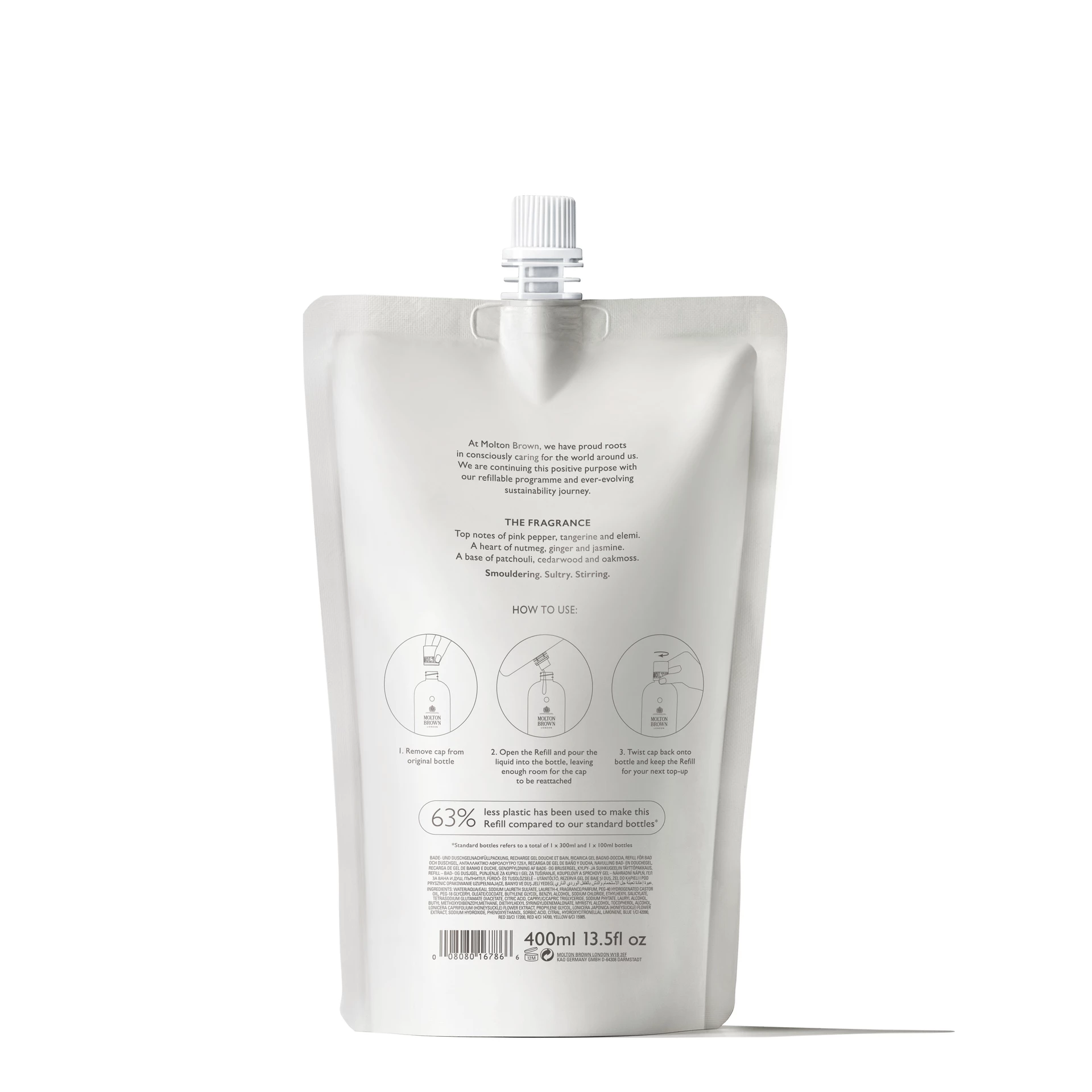 Tüzes Rózsaszínborsos Fürdő- és Tusfürdő Utántöltő 400 ml - Molton Brown