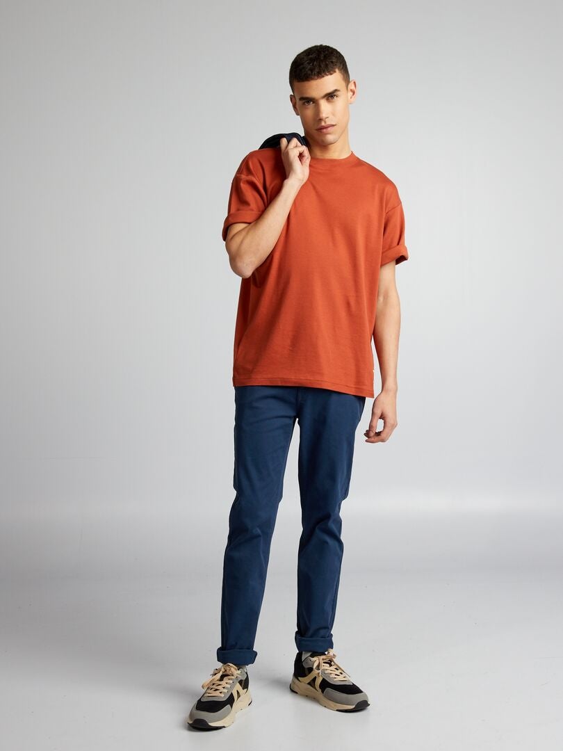 Calça chino de cor sólida - AZUL