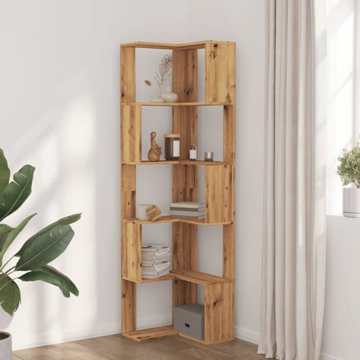 Libreria angolare vidaXL, 5 ripiani, in legno composito di rovere lavorato a mano, libreria angolare, vetrina angolare, 852590