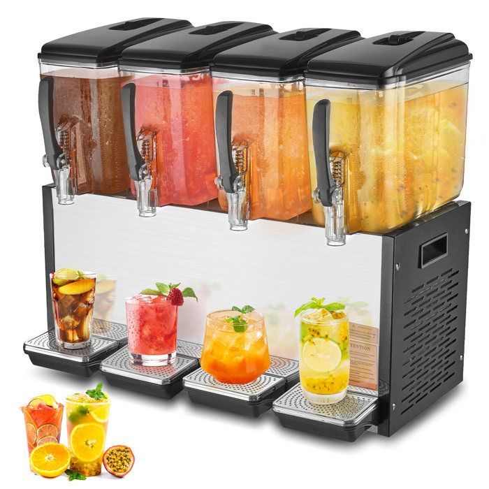 Dispensador de bebidas comercial - VEVOR - 510W - Dispensador de zumos con 4 depósitos de 12L - Restaurante, bar