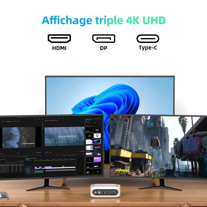Mini PC Windows 11 Pro - Intel i9-11900H (8C/16T, 4,9 GHz), 32 GB DDR4, 1 slot NVMe, triplo schermo 4K, doppia LAN 2,5G, USB-C