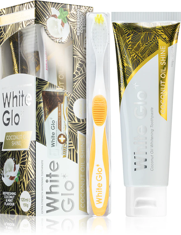 Bieliaca zubná pasta White Glo Coconut Oil Shine s kefkou