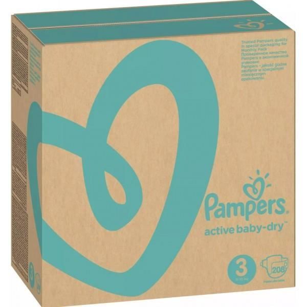 PAMPERS ACTIVE BABY DRY TAILLE 3 208 COUCHES PACK 1 MOIS DE COUCHES