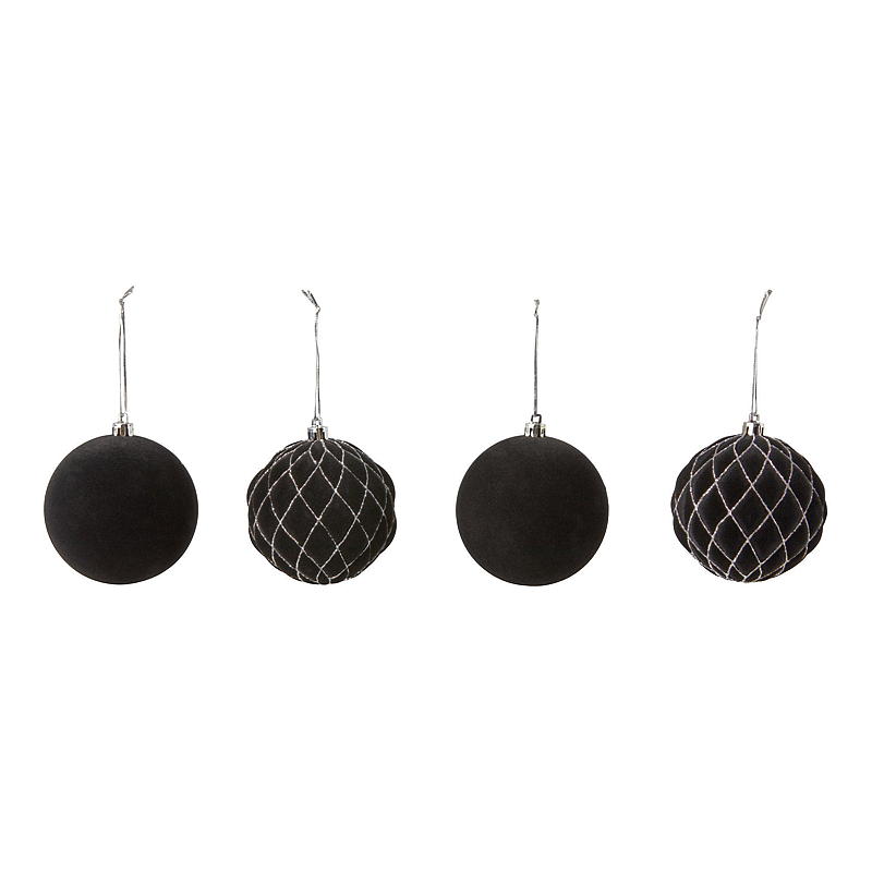 Julgranskulor 4-pack 8 cm velour svart