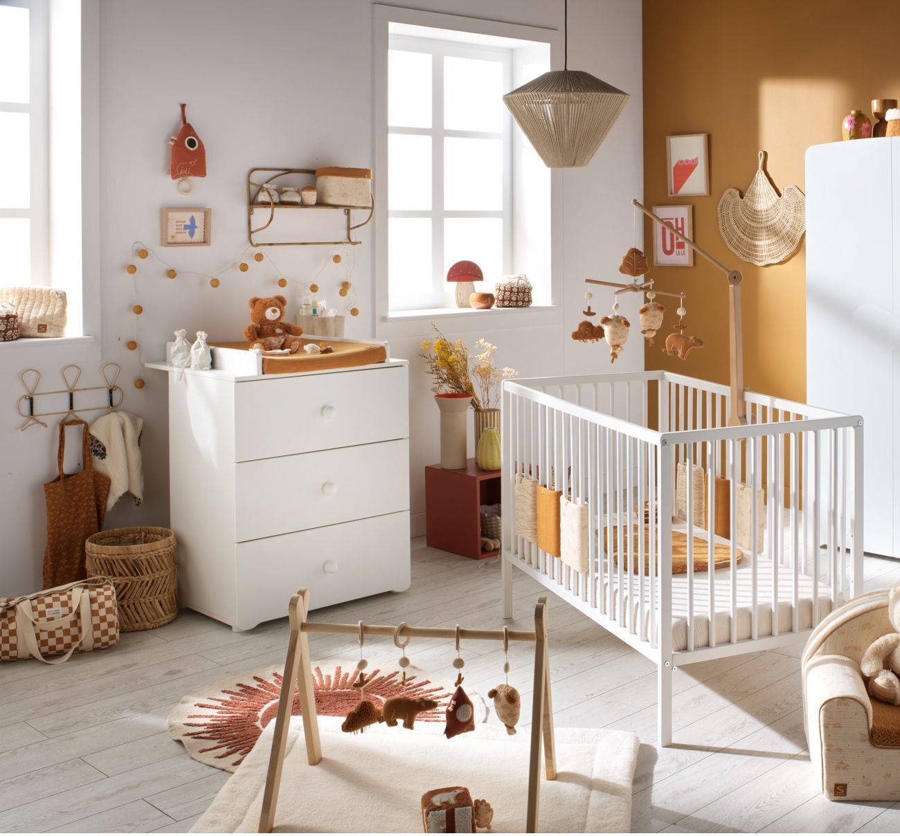 Commode à langer - Babyprice - Basic - 3 tiroirs - Boutons boule en bois blanc
