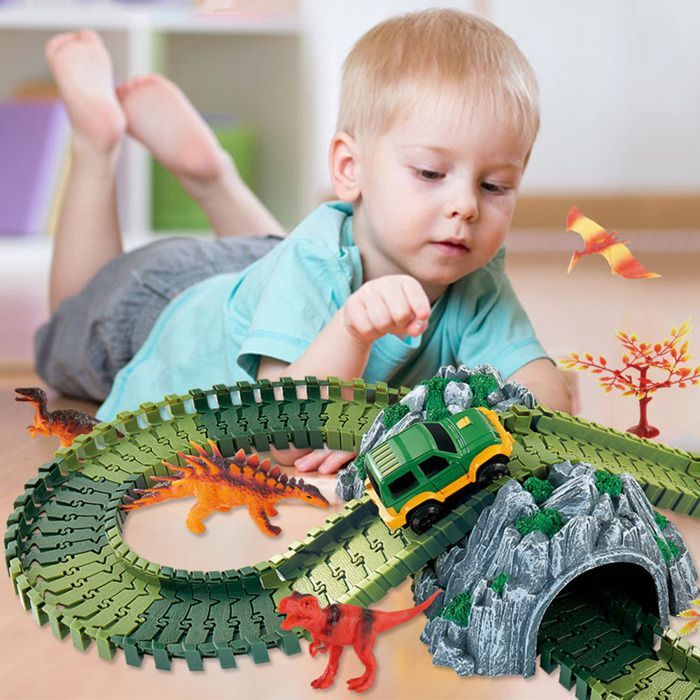 Pista de coches - MARSEE - Set de pista de dinosaurios - 144 piezas - Multicolor - Edades 3-8