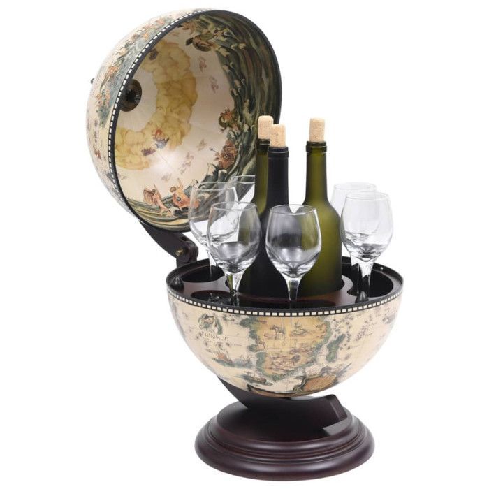 Wine rack - VIDAXL - Table globe - Solid wood - White and brown - 38x33x48 cm