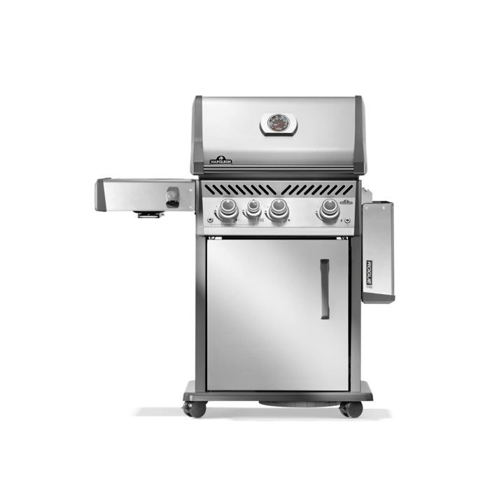 Barbacoa de gas Napoleon Rogue PRO de acero inoxidable con 3 quemadores + 1 zona de cocción a alta temperatura.