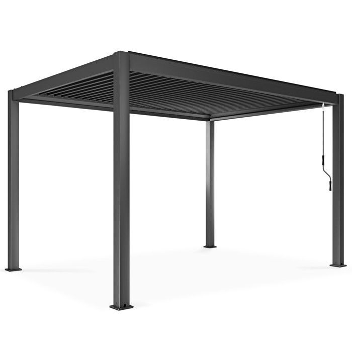 Pergola bioclimatique 3 x 4 m autoportée avec 3 stores gris - Oviala