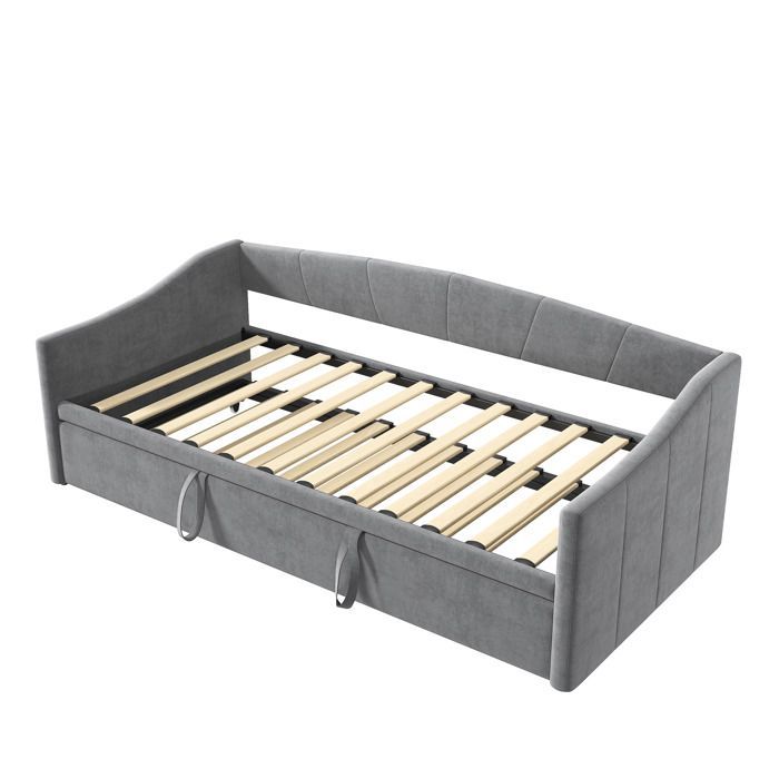 Lit Rembourré 90×200 cm,Canapé-lit Extensible 90/180×200cm avec sommiers à lattes,lit multifonctionnel en tissu en velours,gris