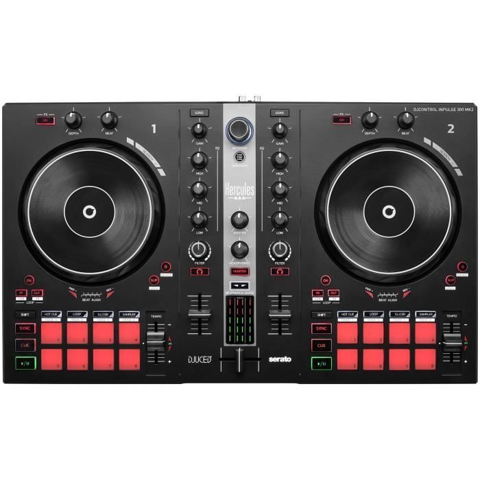 Controlador de DJ HERCULES INPULSE 300 MK2 - Controlador de DJ USB - 2 canais - 16 pads - Software e tutoriais - Placa de som integrada