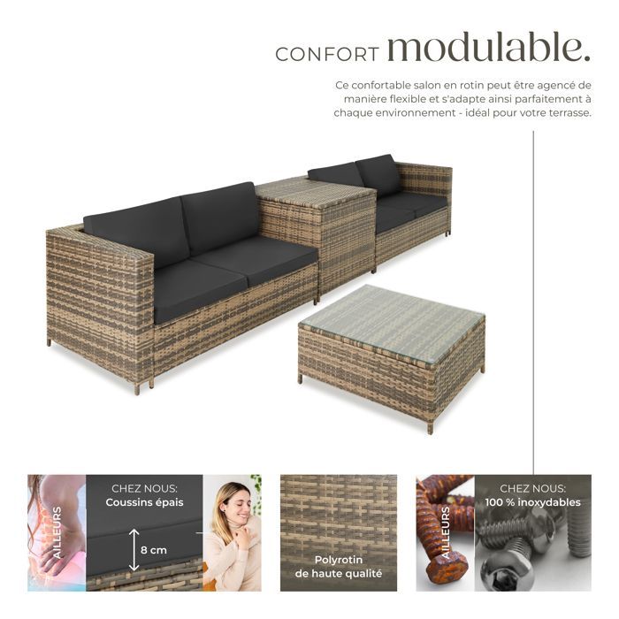 Garden furniture - TECTAKE - SIENNA 4-seater outdoor lounge set with 1 table and 1 storage chest - Natural/Dark Grey