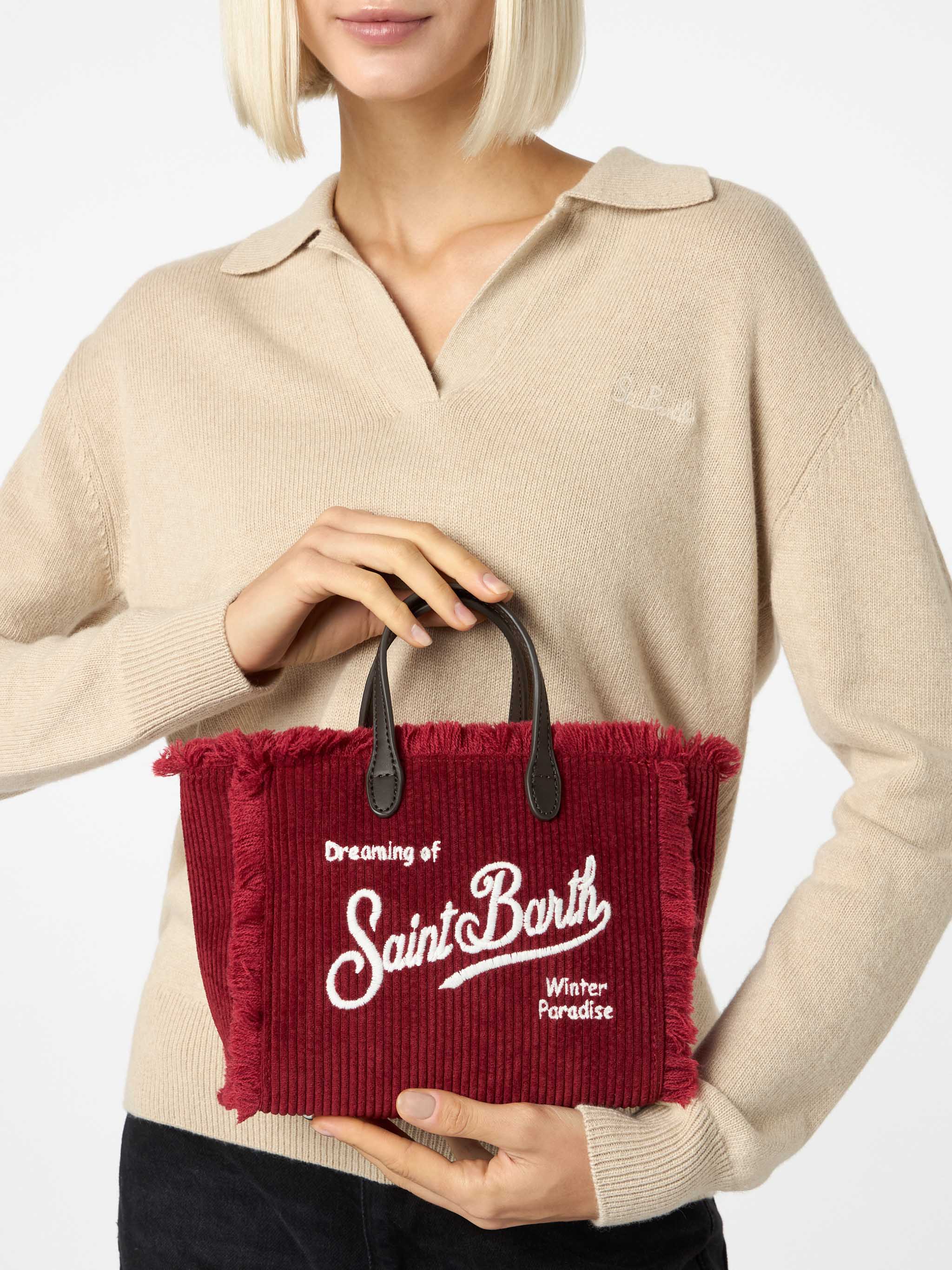 Mini Vanity Handtasche aus bordeauxrotem Cord