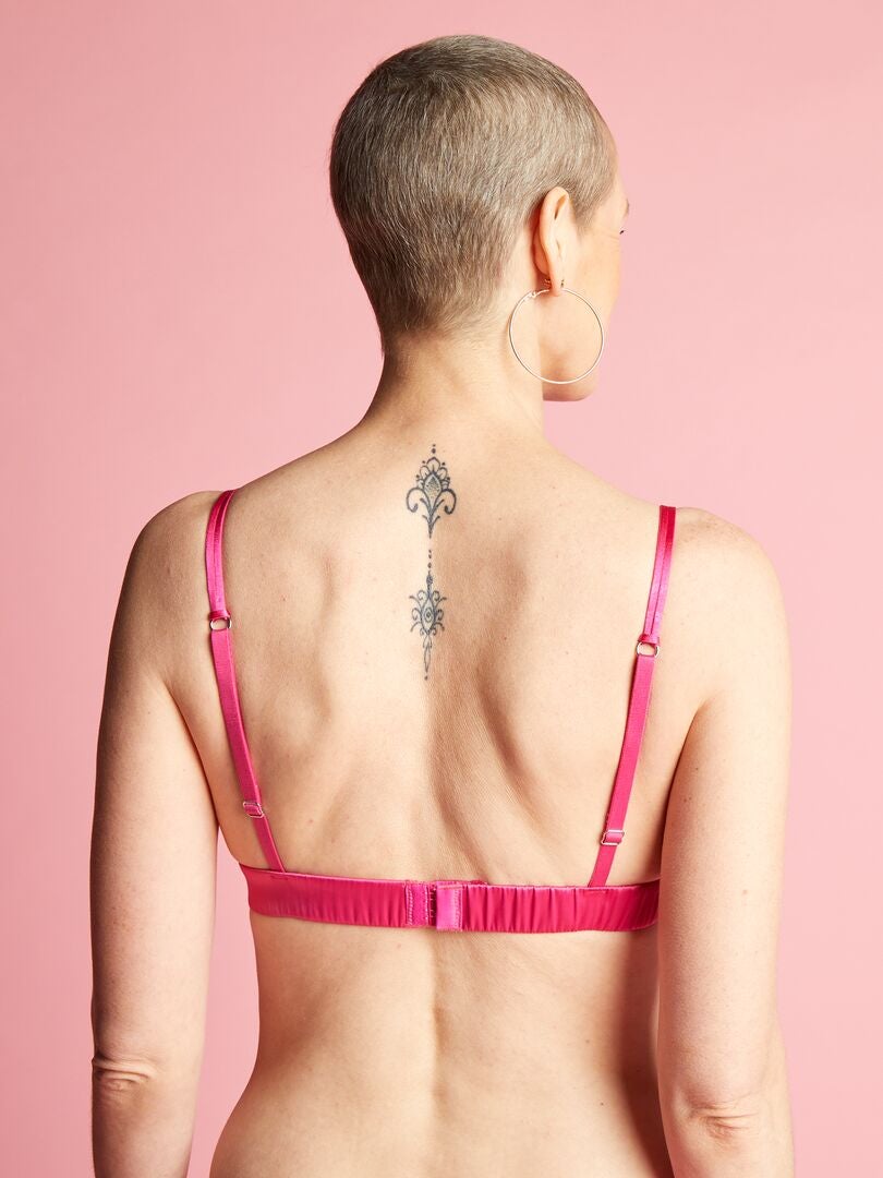 Triangelbeha van kant en satijn - Indiaas roze