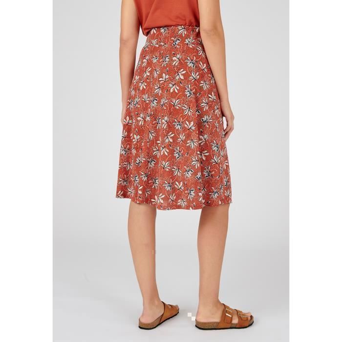 Damart - Jupe ceinture à boucle - Orange Fleuri