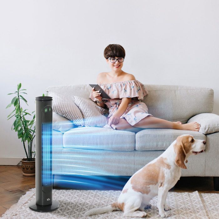 Ventilador de torre - HOMCOM - silencioso - 45 W - 3 modos, 3 velocidades, mando a distancia, oscilación de 70° y temporizador - 77 cm de alto - gris