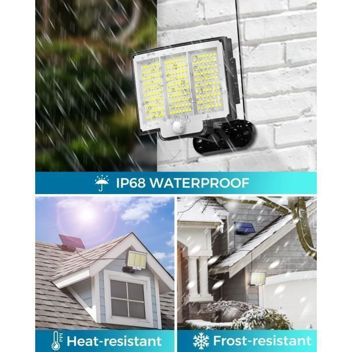 Lámpara solar de exterior KENLUMO - 210 LED, resistente al agua IP68 con sensor de movimiento