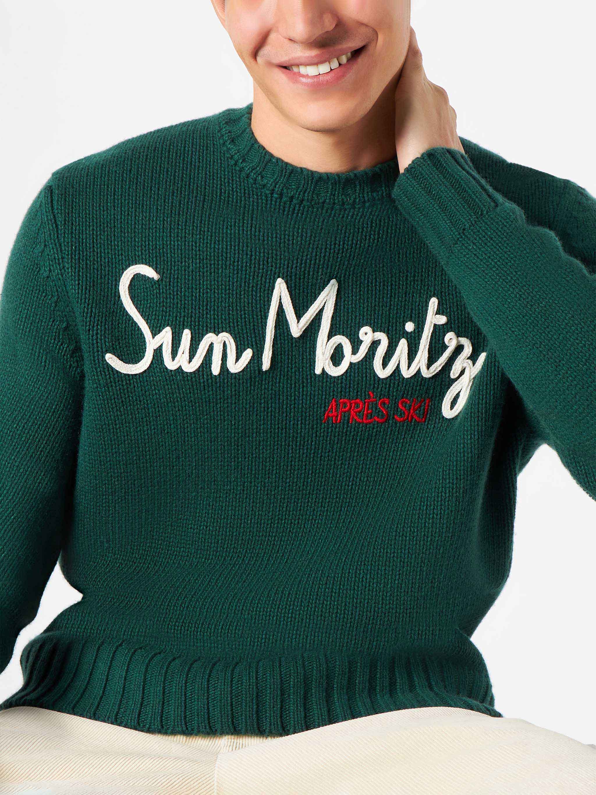Maglione da uomo in misto cashmere con ricamo Sun Moritz
