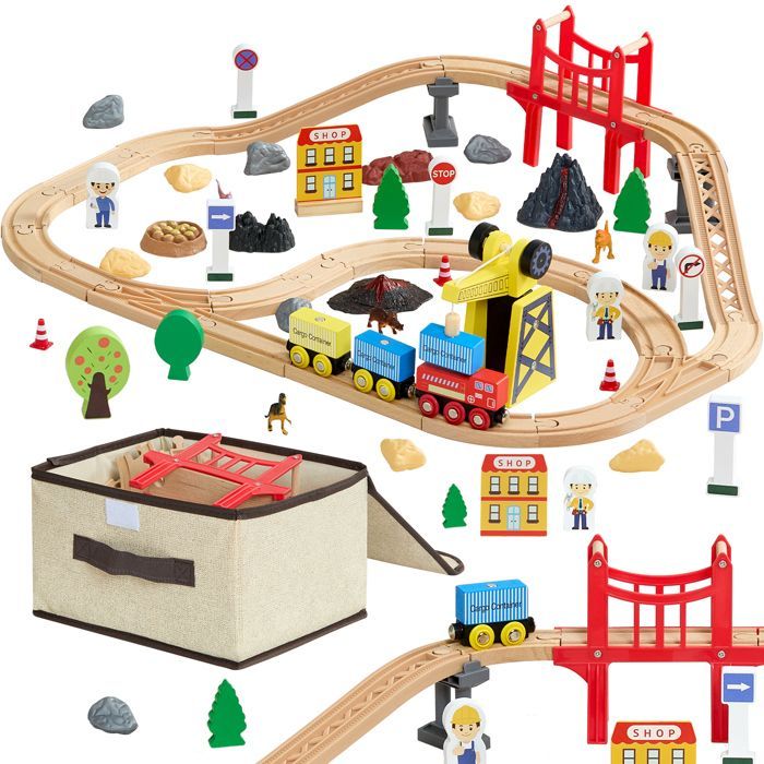 Tren de madera VEVOR para niños de 3 a 8 años - 70 piezas - Juguete para Navidad, cumpleaños, niños y niñas