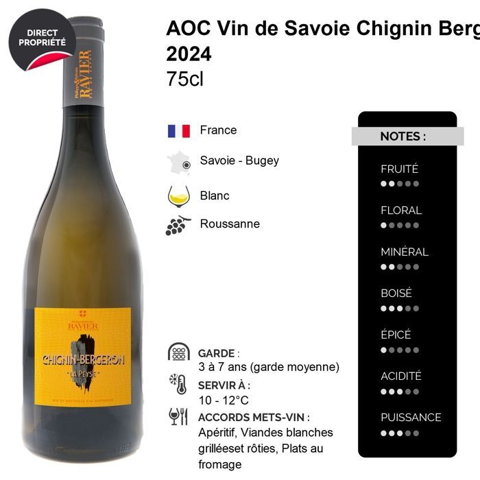 Philippe e Sylvain Ravier Vin de Savoie Chignin Bergeron La Peyse 2024 - Vinho Branco de Savoie - Bugey (6x75cl)