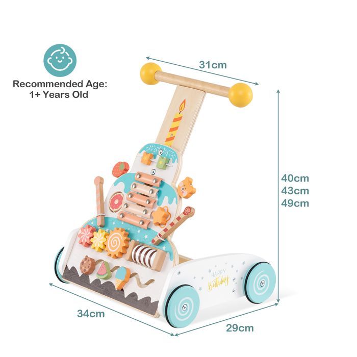 LIFEZEAL Chariot de Marche en Bois pour Bébé 12+ Mois, Trotteur Bebe avec Poignée Réglable à 3 Positions, Compartiment, 4 Roues
