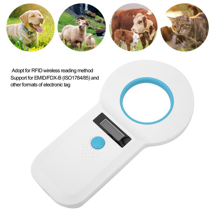 Lettore di targhette per animali domestici, scanner di microchip per animali domestici, RFID, 34,2 kHz/125 kHz, ricaricabile, supporto per EMID/FD