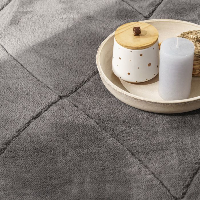 Paco Home Tapis Salon Chambre Adulte Poils Ras Scandinave Motif Losange Uni 3D Moelleux Antracite Gris foncé 120x160 cm