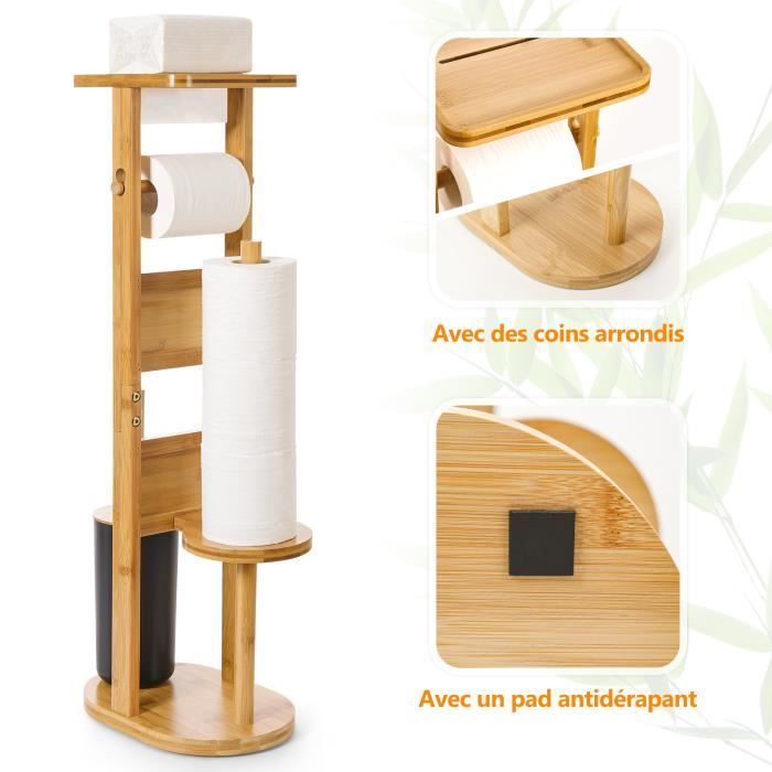 Soporte para papel higiénico 3 en 1 Yorbay, dispensador de papel higiénico y escobilla de baño, soporte independiente para papel higiénico, bambú.