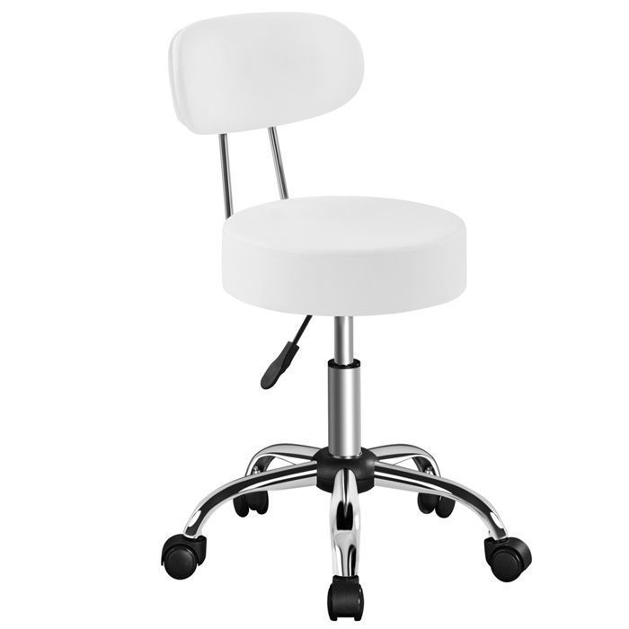 Yaheetech Tabouret Rond à Roulettes Hauteur Réglable 75,5 -85 cm Assise Rembourrée Revêtement en Similicuir, Blanc