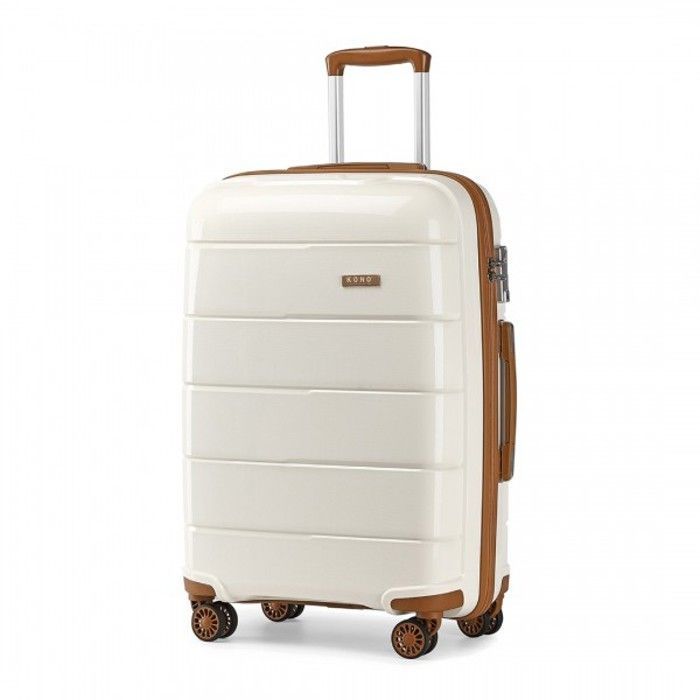 Kono Kabinenkoffer 55 x 40 x 21 cm, leichter Hartschalenkoffer aus Polypropylen mit 4 Rollen und TSA-Schloss, Creme