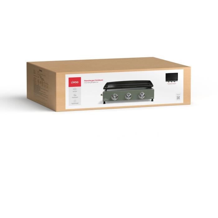 Plancha de gas - LIVOO - DOC324 - 67 x 47 x 24 cm - 3 quemadores - Verde / Negro