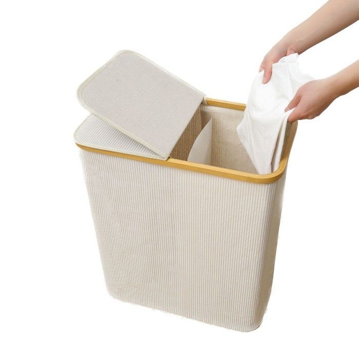Wäschekörbe – Wäscheangebot – Bambus – Baumwolle – 54,5 x 34 x 60 cm – Weiß
