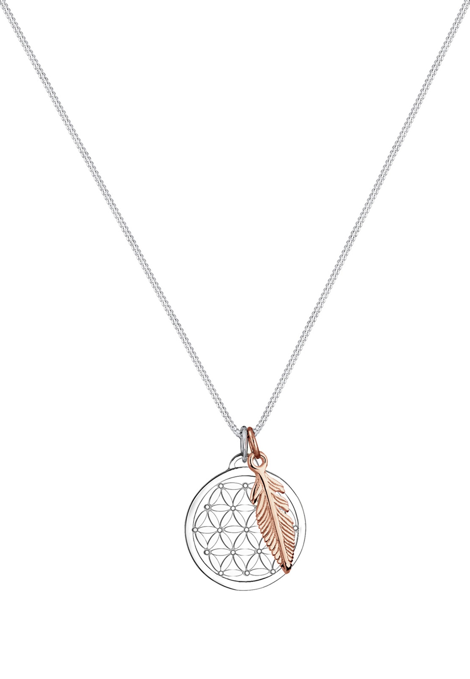 Elli Femmes Fleur de Vie Pendentif Plume Bicolore en Argent Sterling 925