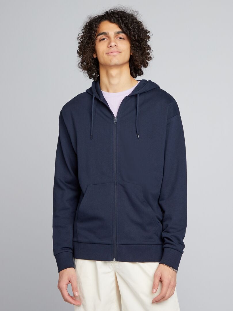 Effen hoodie met rits - BLAUW