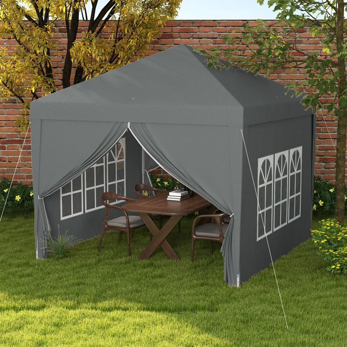 Tonnelle tente de réception barnum pop-up pliant 3 x 3 m 4 parois amovibles + sac de transport gris