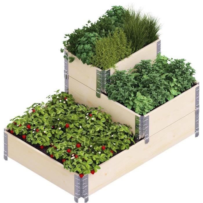 Carré potager - Stepped Bed - 120 x 80 x 58.5 cm - Bois de sapin et acier