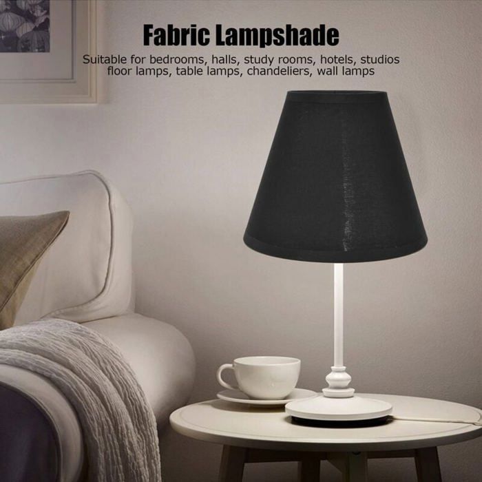 6 Abat-Jours Miniature Noirs Clip-on pour Lustre Lampe Chevet Tissu 15cm Diamètre Design Moderne Rénovation Éclairage
