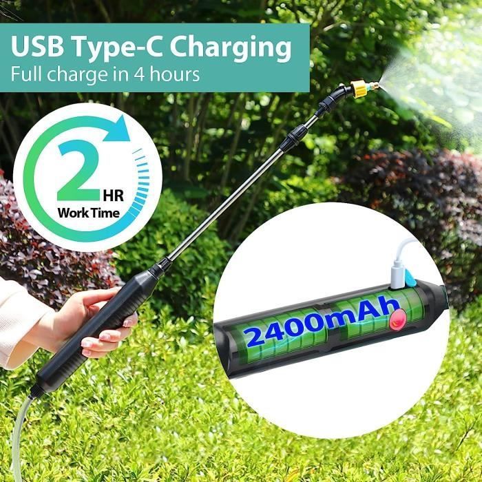 Pulverizador eléctrico, pulverizador eléctrico para techos con lanza telescópica, pulverizador de jardín recargable por USB, portátil[29]
